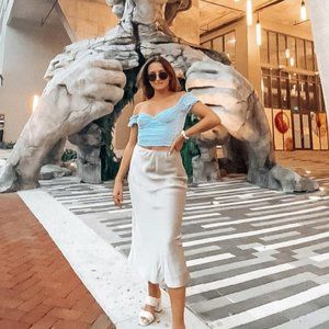 Grey Satin Like Midi Skirt